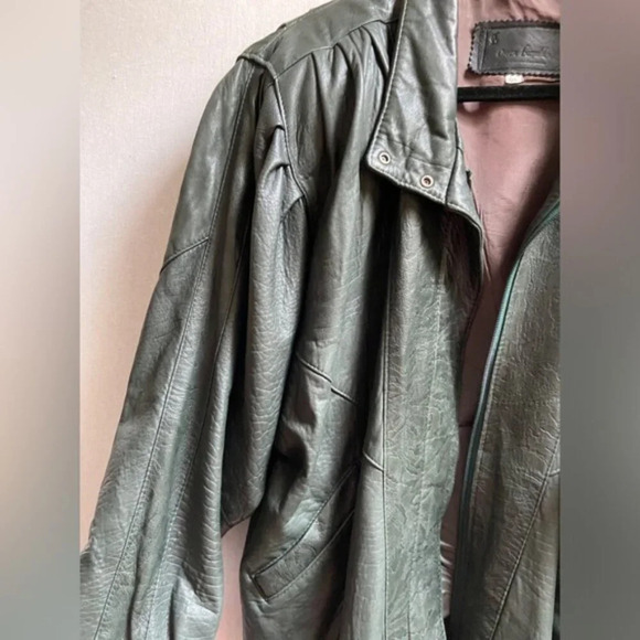 Vintage Oscar Leopold emerald green oversized soft leather full zip jacket Sz L - Picture 5 of 12